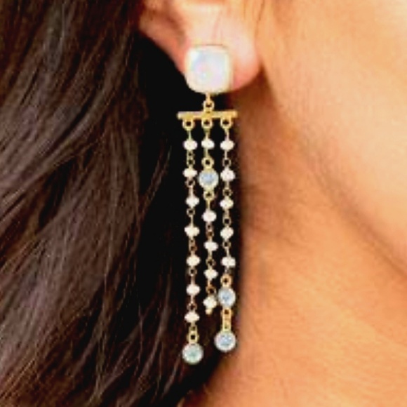 14KT GOLD PLATED RAINBOW MOONSTONE EARRINGS - Picture 2 of 3